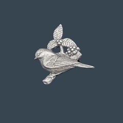 Birds & Blooms Pewter Bird On A Branch Pin Silver Tone Vintage 2002