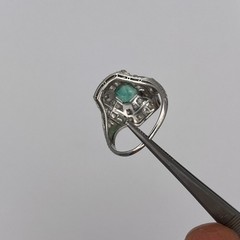 Art Deco Platinum Ladies 6.6x6mm 1.00ct Green Emerald & Diamond Ring Size 8.5