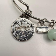 Vintage Y2K Silver Tone Charm Bracelet It’s About The Journey Green Bead Jewelry