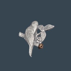 Birds & Blooms Pewter Bird On A Branch Pin Silver Tone Vintage 2002