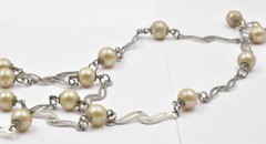 Vintage 800 Silver & 8.5mm creamy beige Faux Pearl Open Link 32″ Ladies necklace