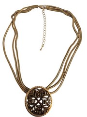 Silver Tone Black 3 Chain Pendant Necklace Collar Filigree Slide Adj 18″ Estate