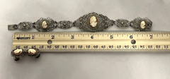Vintage 800 Silver Filigree Cameo Parure Necklace, Earrings, and Bracelet Set