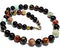 402.10 CT 100% NATURAL FANCY TOURMALINE, AQUAMARINE 925 SILVER CLASP NECKLACE.