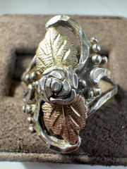 Vintage Sterling silver and 12k rose gold leaf design ring, size 9.50