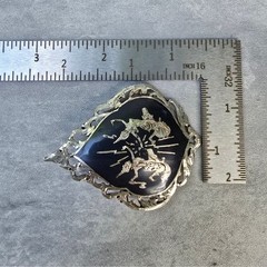 Vintage Thai Siam Niello Silver Brooch Mekhala Ramasoon Goddess Thunder Black