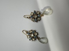 Vintage Gold Blue Rhinestone Dangle Earrings 4.5cm JB17