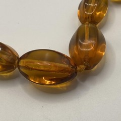 Vintage Amber Brown Glass Beaded Necklace 32 In Oval Graduated Beaded Strand