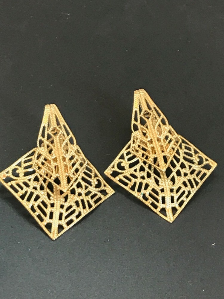 Vintage Lightweight Ornate Lacey Cut-Out Dangle Post Earrings for Pierced Ears –