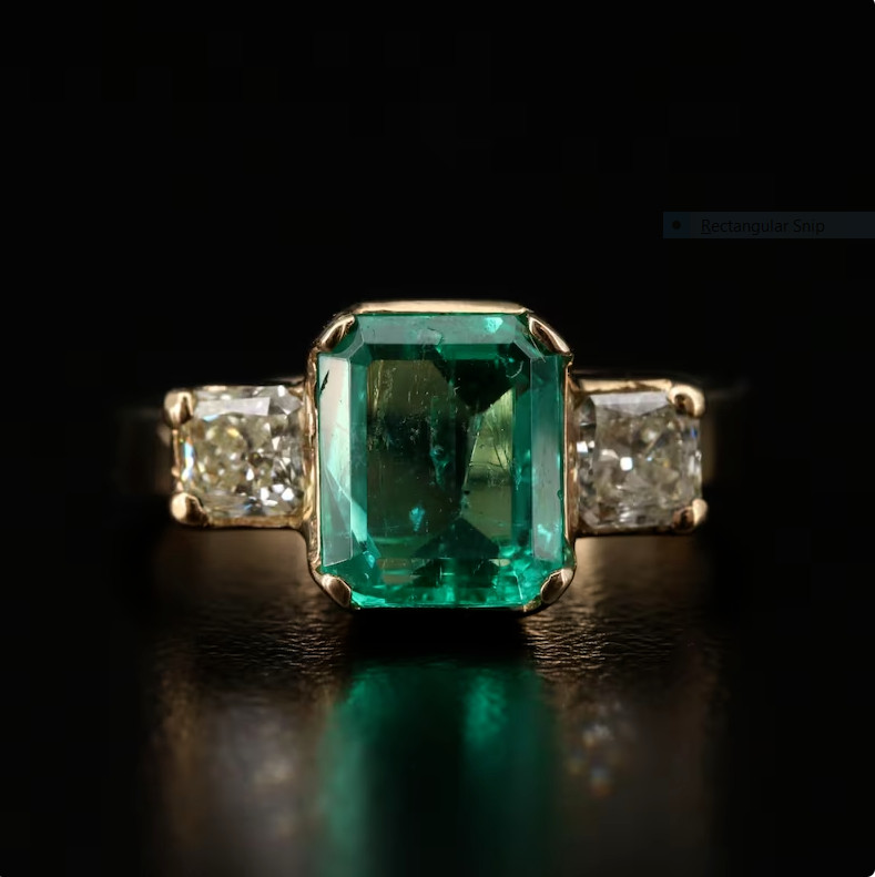 3.00Ct Lab-Created Emerald Engagement Three Stone 14K Yellow Gold Finish Ring