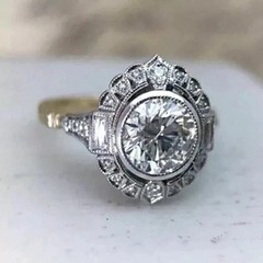 Art Deco Style 2.30Ct Round Lab Created Diamond Wedding 14K Yellow Gold FN Ring