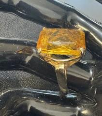 Vintage 18K Yellow Gold HGE & Giant Emerald Cut Faux Citrine Ring-Adjustable