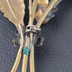 Vintage Floral Spray Gold Tone Metal With Faux Pearl Aged Patina READ
