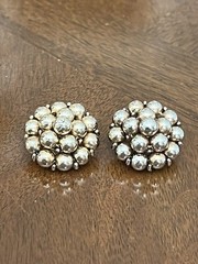 Vintage Marvella Earrings Gold Tone Round Beaded Cluster Clip Ons Signed!