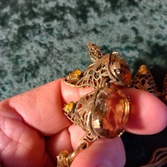 Filigree cone topaz glass necklace, filigree open work, 15 inch, beautiful
