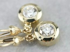1Ct Lab-Created Diamond Bezel Set Drop Dangle Earrings 14K Yellow Gold Over Gift