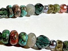 Lot (3) Green & Various Colors Stone Bead Necklaces