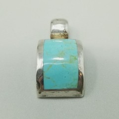 Vintage Sterling Silver Blue Stone Pendant Curved Rectangle Mexico 1 1/2 Inch