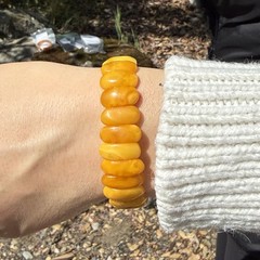 Vintage Natural Baltic Amber Stretch Bracelet Butterscotch Egg Yolk Panels 7,5”