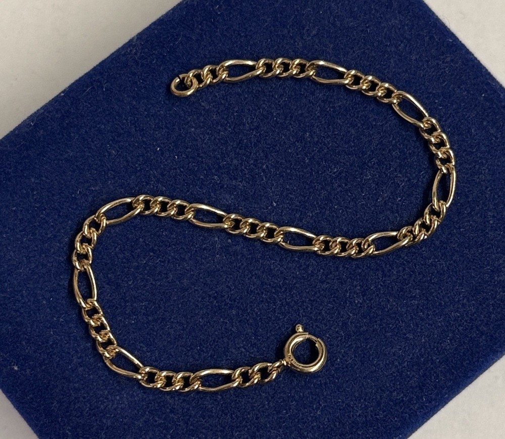 12k Gold Filled Cuban Curb Figaro Bracelet 7″ 3.8mm Gf Victorian Stunning 4.3g