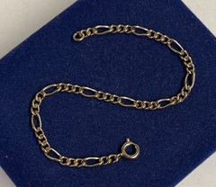 12k Gold Filled Cuban Curb Figaro Bracelet 7″ 3.8mm Gf Victorian Stunning 4.3g