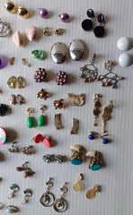 Lot 63 Pair Vintage Clip Screw Back Earrings Mixed Materials Tones Some Wear