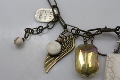 Scooples bronze tone chain links necklace fairy glass/ stone wings charms Love