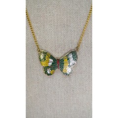 Vintage enamel butterfly necklace gold marked Taiwan cloisonne