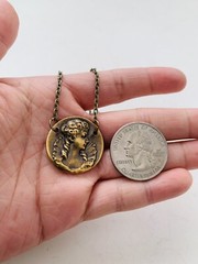 Vintage Victorian Style Cameo Lady Dainty Elegant Bronze Tone Necklace