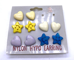 Vintage Earrings 90s Nylon Hypo Earring Studs Hearts Stars Girls New Unused Prop