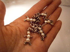 Vtg Shube’s 925 Sterling Faux Pearl Snowman Winter Sports Charm Bracelet AS IS