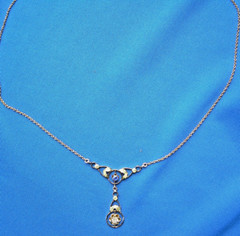 Original EARTH MINED DIAMOND SAPPHIRE Deco Pendant 14K GOLD Antique Necklaces