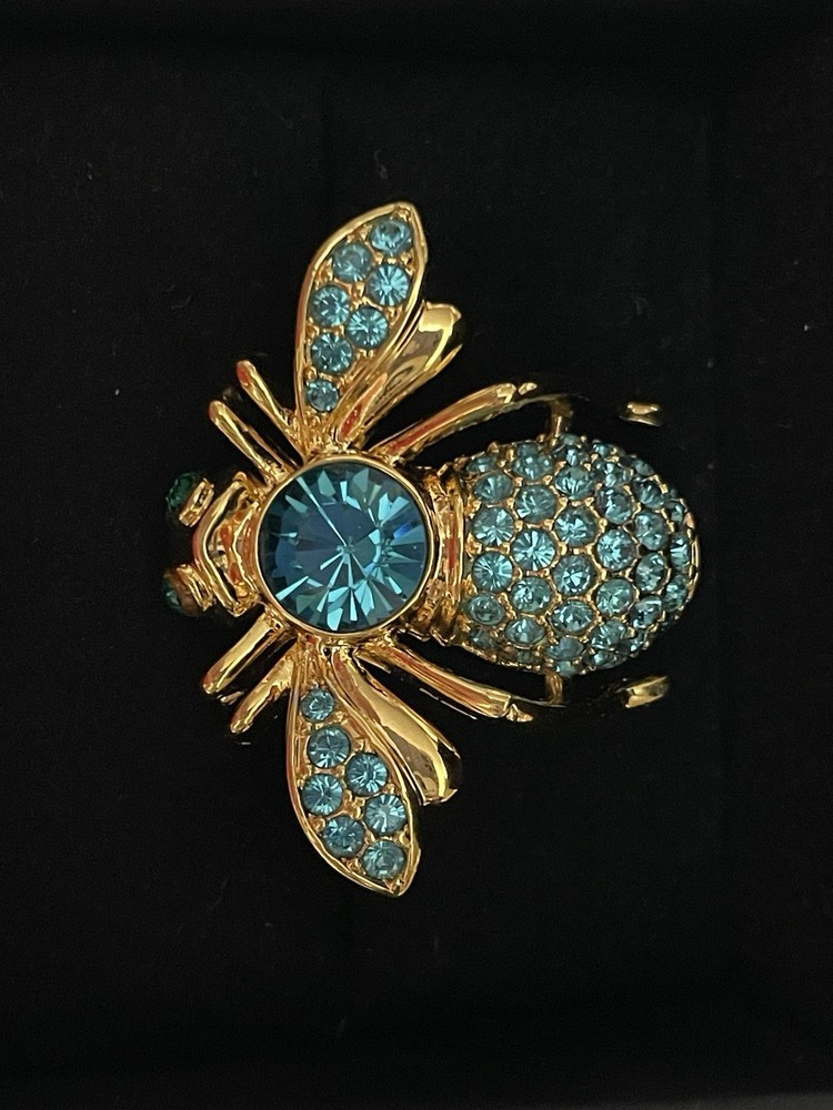 Vintage Joan Rivers Gold & Blue Topaz Bee Brooch Pin