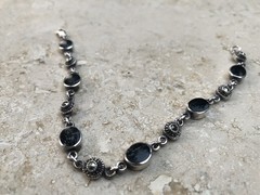 🫧✨Authentic VINTAGE 925 STERLING SILVER MARCASITE Black ONYX Station Bracelet🫧