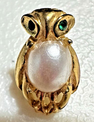 Ballou Reg’d Owl Scatter Pins Pair Vintage Faux Pearl Green Rhinestone Eyes Set