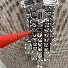 Vintage Rhinestone Necklace Silver Tone Waterfall 16” READ
