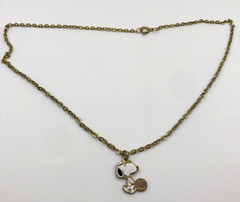 Vintage Snoopy Peanuts Tennis Player Necklace Chain Gold Tone 17.75″