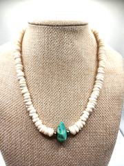 Vtg. ’70s Puka Shell & Turquoise Nugget Necklace 15.5″ Surfer California Hawaii