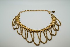 Antique Gold Tone Bib Chain Statement Necklace 13″-19″ JB33