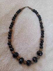 Vintage Graduated Varied Black Shiny Cool Beaded Necklace With Metal Spacers