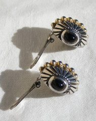 Modernist Earrings Clip-on Black Cabochon Silver Gold Tone MCM