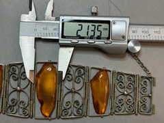 Vintage Soviet USSR Filigree Melchior Panel Bracelet Baltic Amber Honey Cognac