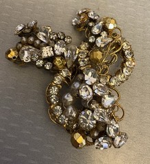 Original by Robert Signed Vintage Brooch Gold Filigree Rhinestone Pearl Beaded