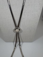 Rare Monet Slide Necklace Silver Tone Tassel Textured Metal Adjustable Size Bolo
