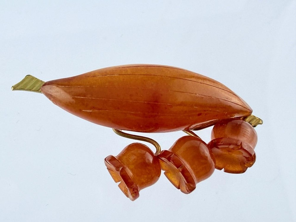 Vintage Russian Amber Factory Lily Of The Valley Amber Pin Brooch DAMAGED