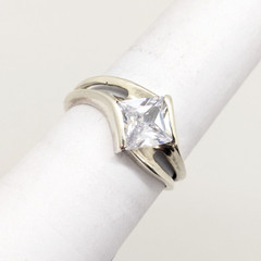 Vintage Elegant RING Silver 925 with Chic Bright Stone -size: 9.25US (19mm)| #25