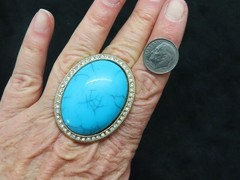 Vintage Contemporary Faux Turquoise & Rhinestone Oversize SZ 7.5