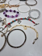 Lot of 30+ Mixed Materials Bracelets Bangle Stretch Cuff Metal Plastic Stone