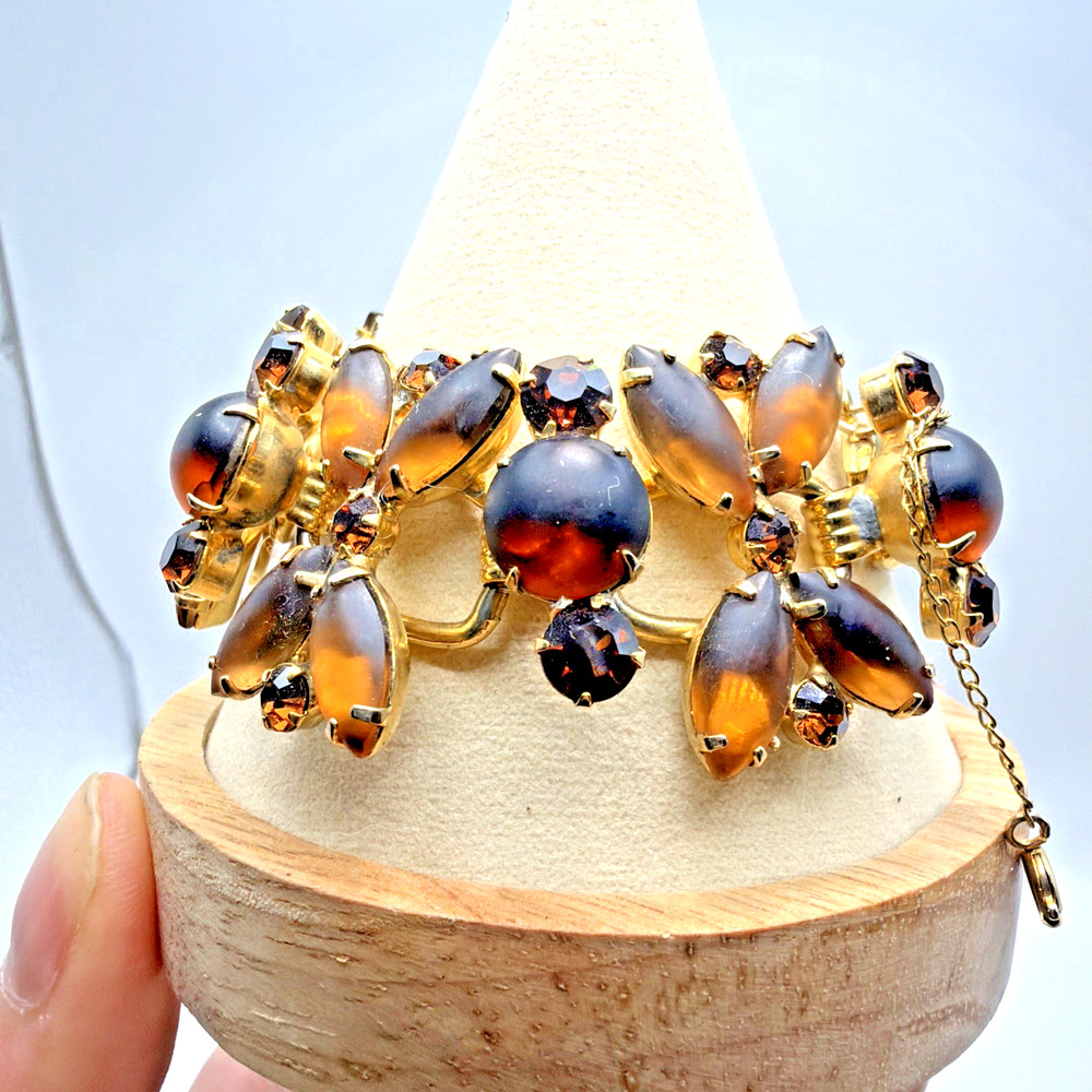 Vintage Juliana 5 Link Bracelet Frosted Brown Austrian Crystals & Topaz