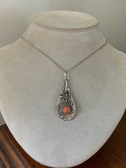 Vintage Polish Artisan Modernist 800 Silver & Coral Pendant – Hallmarked